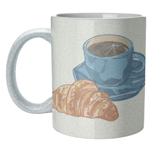 Coffee & Croissant – Café-Style Illustration - unique mug by EZbie