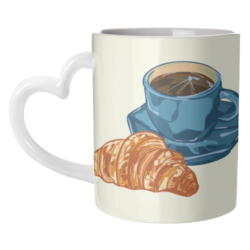 Coffee & Croissant – Café-Style Illustration - unique mug by EZbie