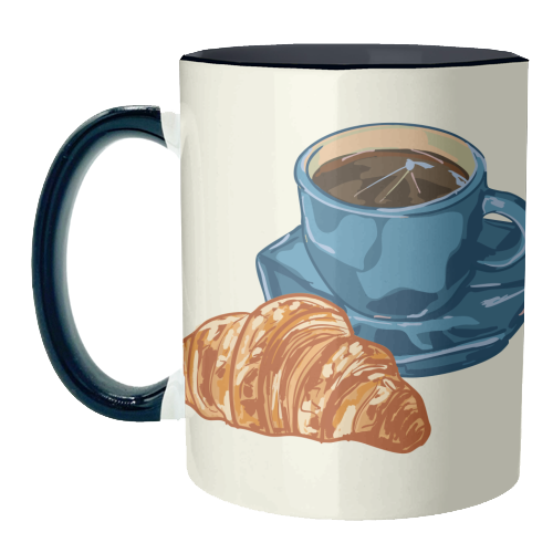 Coffee & Croissant – Café-Style Illustration - unique mug by EZbie