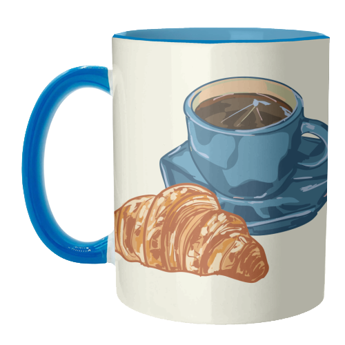Coffee & Croissant – Café-Style Illustration - unique mug by EZbie