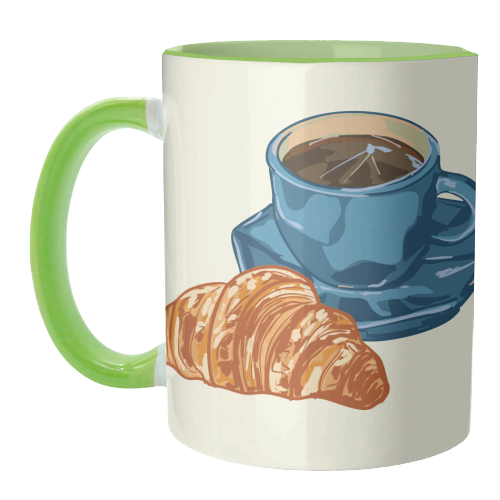 Coffee & Croissant – Café-Style Illustration - unique mug by EZbie