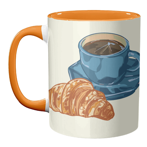 Coffee & Croissant – Café-Style Illustration - unique mug by EZbie