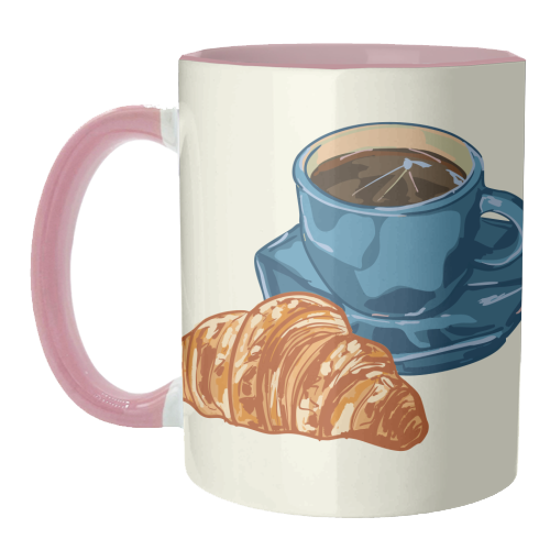 Coffee & Croissant – Café-Style Illustration - unique mug by EZbie