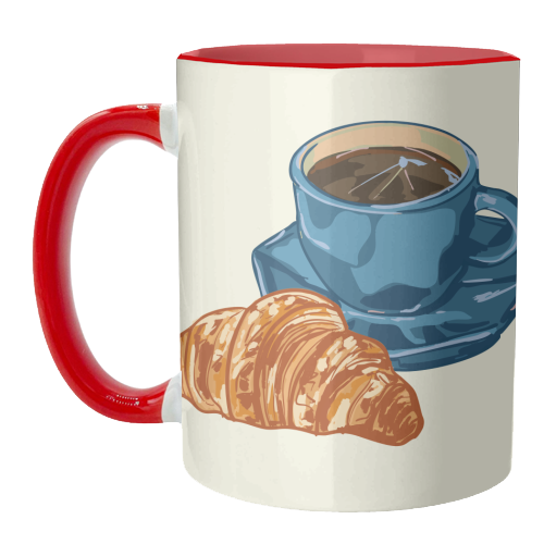 Coffee & Croissant – Café-Style Illustration - unique mug by EZbie