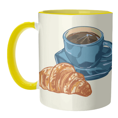 Coffee & Croissant – Café-Style Illustration - unique mug by EZbie