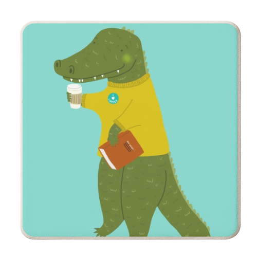 Coffee Drinking Crocodile - personalised beer coaster by Hannah Stevens