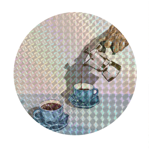 Coffee for Two – Blue Cup Kitchen Print - Circle Sticker by EZbie