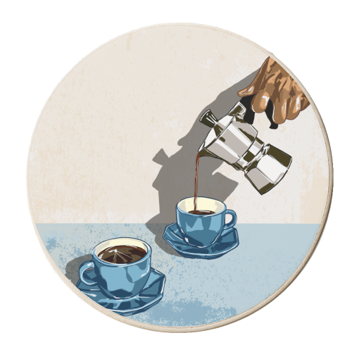 Coffee for Two – Blue Cup Kitchen Print - personalised beer coaster by EZbie