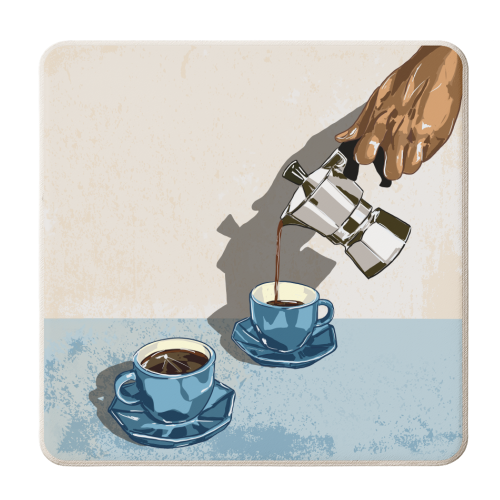 Coffee for Two – Blue Cup Kitchen Print - personalised beer coaster by EZbie