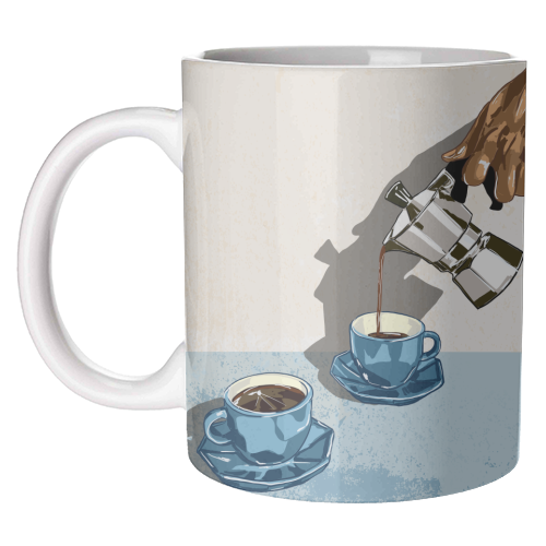 Coffee for Two – Blue Cup Kitchen Print - unique mug by EZbie