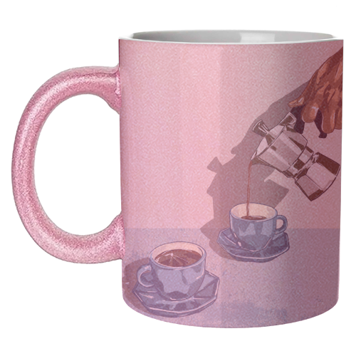 Coffee for Two – Blue Cup Kitchen Print - unique mug by EZbie