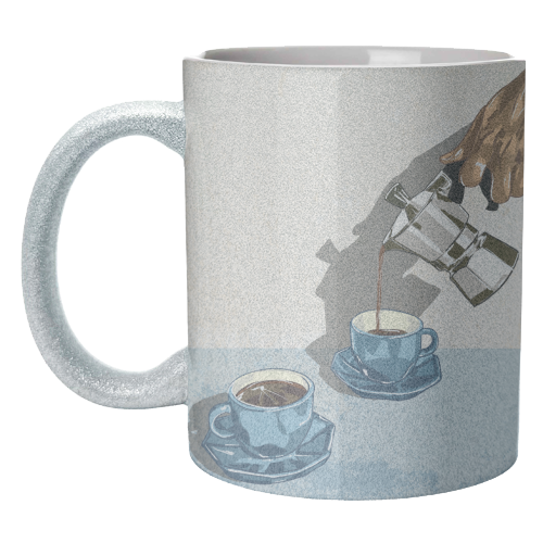 Coffee for Two – Blue Cup Kitchen Print - unique mug by EZbie