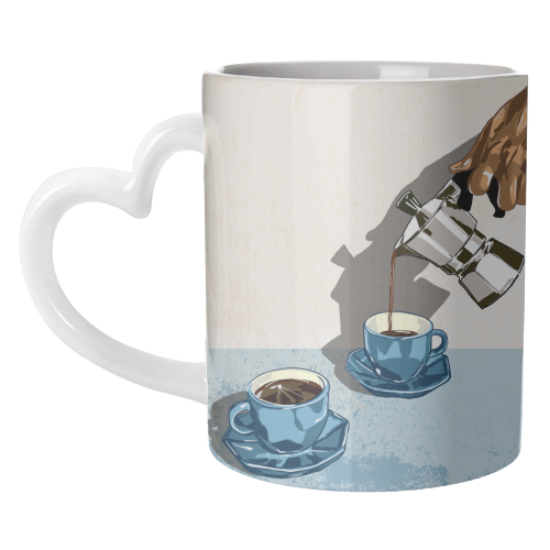 Coffee for Two – Blue Cup Kitchen Print - unique mug by EZbie
