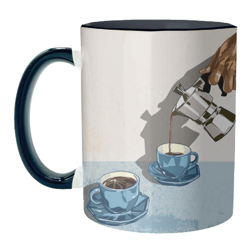 Coffee for Two – Blue Cup Kitchen Print - unique mug by EZbie