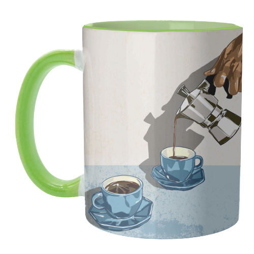Coffee for Two – Blue Cup Kitchen Print - unique mug by EZbie