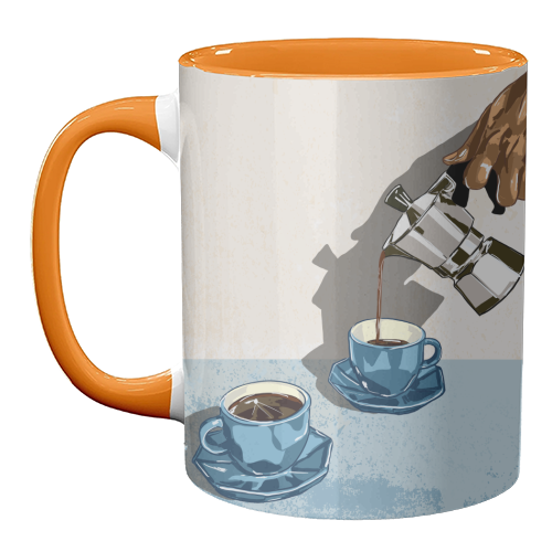 Coffee for Two – Blue Cup Kitchen Print - unique mug by EZbie