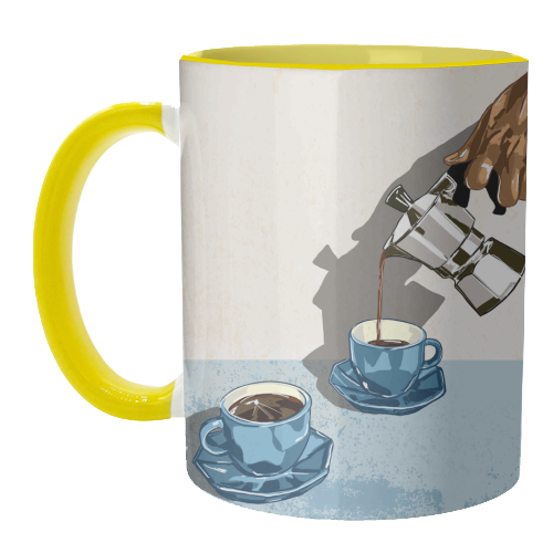 Coffee for Two – Blue Cup Kitchen Print - unique mug by EZbie