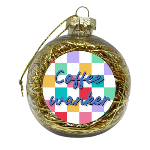 Coffee wanker checkerboard print - xmas bauble by The Girl Next Draw