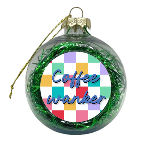 Coffee wanker checkerboard print - xmas bauble by The Girl Next Draw