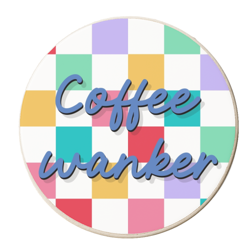 Coffee wanker checkerboard print - personalised beer coaster by The Girl Next Draw