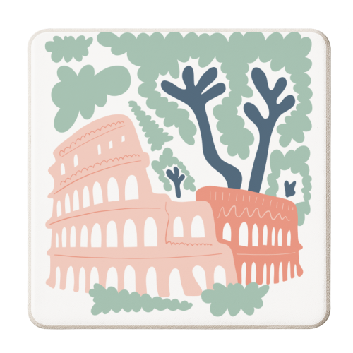 colloseum - rome, italy, , Travel Poster in Cute Illustration - personalised beer coaster by Move Studio
