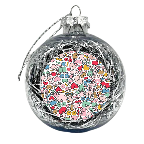 Colorful bright body positive boobs - xmas bauble by andrea zuza