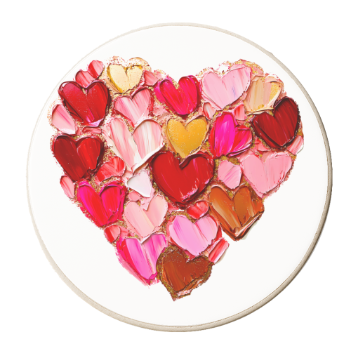 Colorful brushstroke hearts - personalised beer coaster by haris kavalla