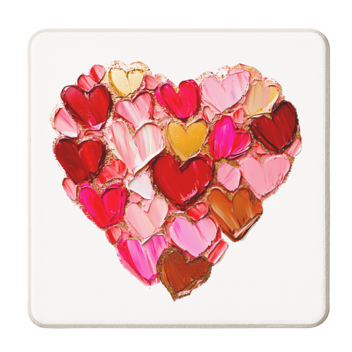 Colorful brushstroke hearts - personalised beer coaster by haris kavalla