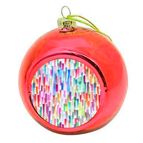 Colorful Brushstrokes White - colourful christmas bauble by Ninola Design
