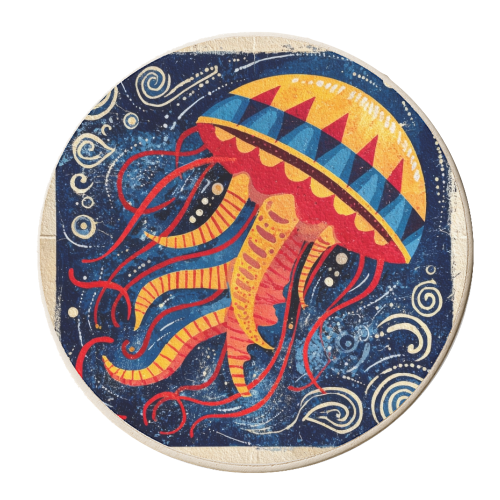 Colorful Jellyfish - personalised beer coaster by DejaReve