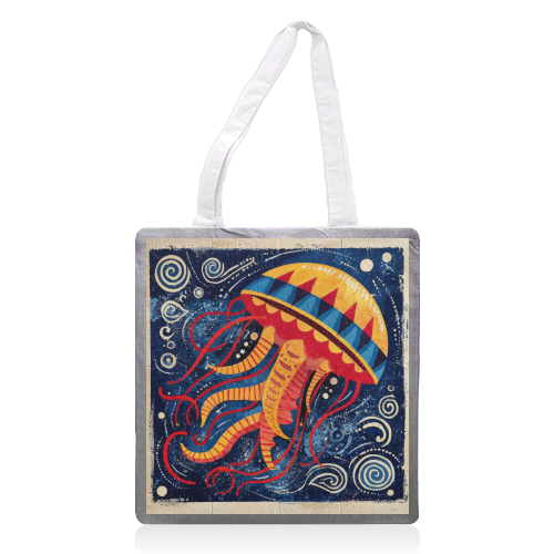 Colorful Jellyfish - printed canvas tote bag by DejaReve
