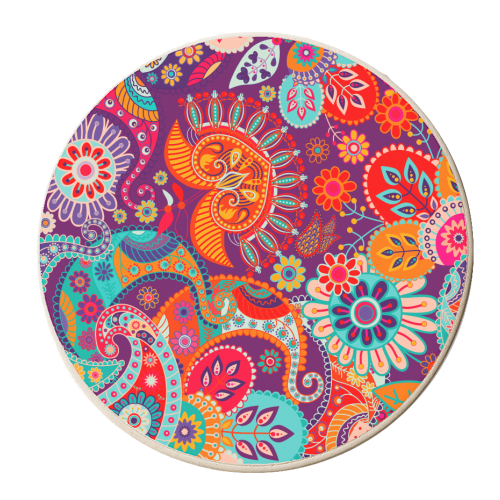 colorful paisley flowers - personalised beer coaster by Anastasios Konstantinidis