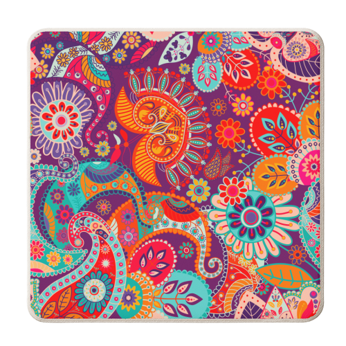 colorful paisley flowers - personalised beer coaster by Anastasios Konstantinidis