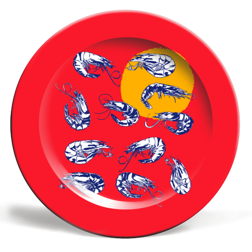 Colorful Retro Shrimp Minimalist Illustration - ceramic dinner plate by EZbie