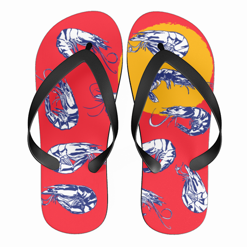 Colorful Retro Shrimp Minimalist Illustration - funny flip flops by EZbie
