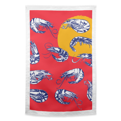Colorful Retro Shrimp Minimalist Illustration - funny tea towel by EZbie