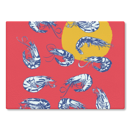 Colorful Retro Shrimp Minimalist Illustration - glass chopping board by EZbie