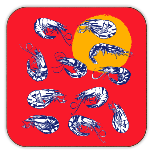 Colorful Retro Shrimp Minimalist Illustration - personalised beer coaster by EZbie
