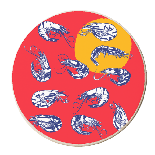 Colorful Retro Shrimp Minimalist Illustration - personalised beer coaster by EZbie