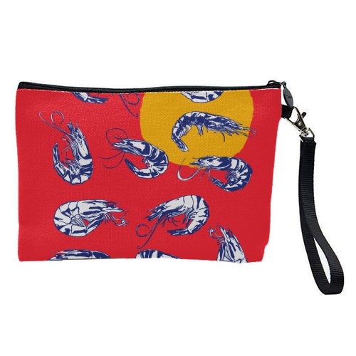 Colorful Retro Shrimp Minimalist Illustration - pretty makeup bag by EZbie