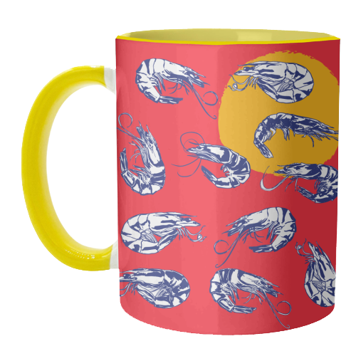Colorful Retro Shrimp Minimalist Illustration - unique mug by EZbie