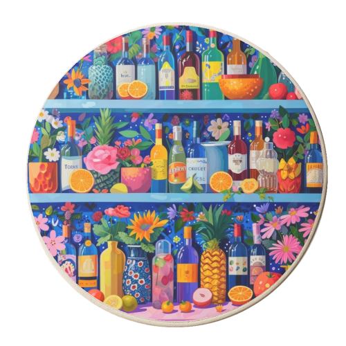 Colorful shelf - personalised beer coaster by DejaReve