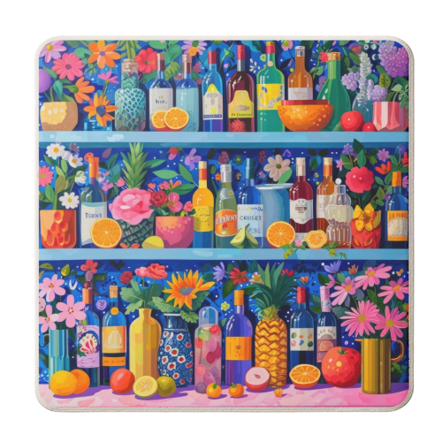 Colorful shelf - personalised beer coaster by DejaReve