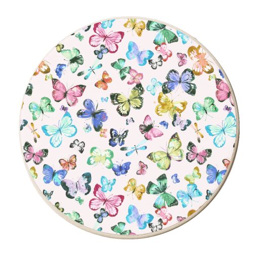 Colorful Watercolour Butterflies - personalised beer coaster by Ninola Design