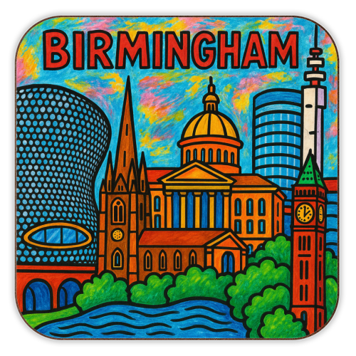 Colour Pencil Birmingham - personalised beer coaster by Ms Doodle