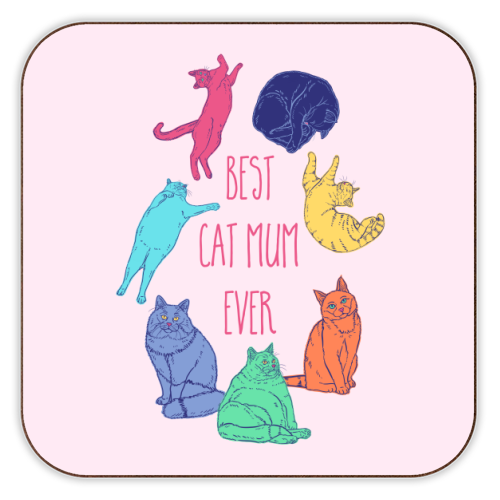 Coloured Cats Best Cat Mum Ever - personalised beer coaster by Adam Regester
