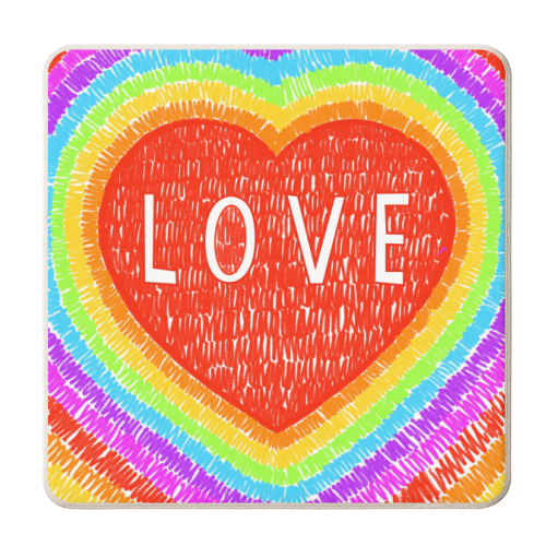 Coloured Pencil Rainbow Love Heart - personalised beer coaster by Adam Regester