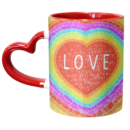 Coloured Pencil Rainbow Love Heart - unique mug by Adam Regester