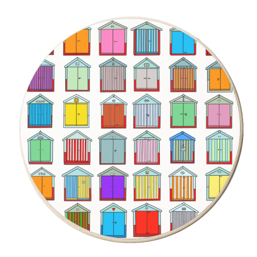 Colourful Beach Huts Pattern - personalised beer coaster by Adam Regester