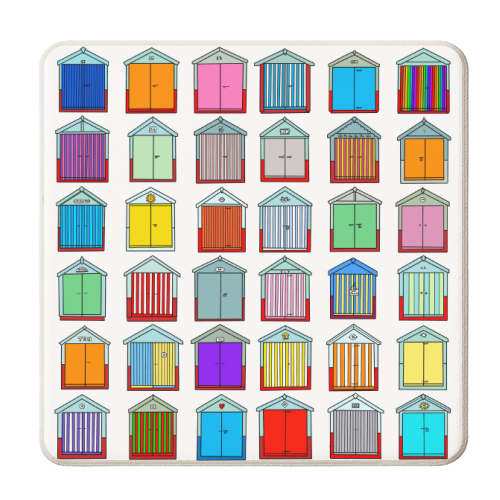 Colourful Beach Huts Pattern - personalised beer coaster by Adam Regester